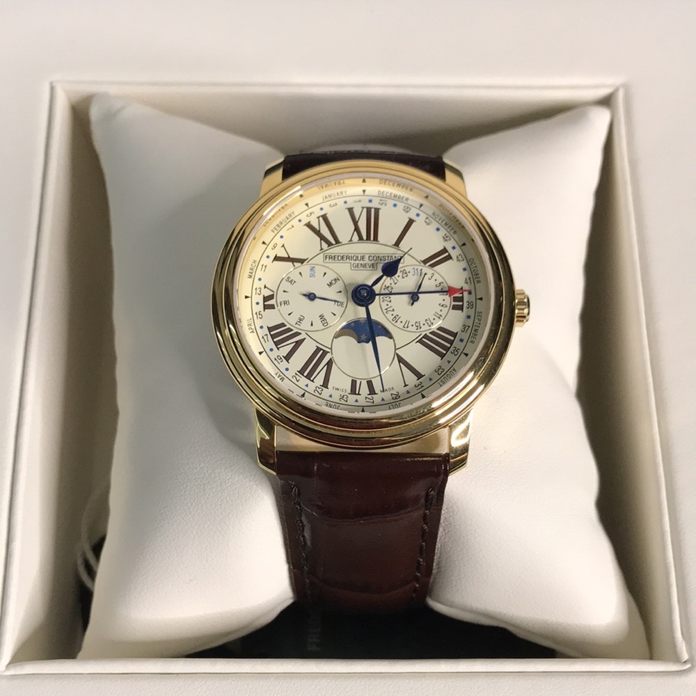 Frederique Constant Classics Business Timer Moonphase Mens Gold Watch
